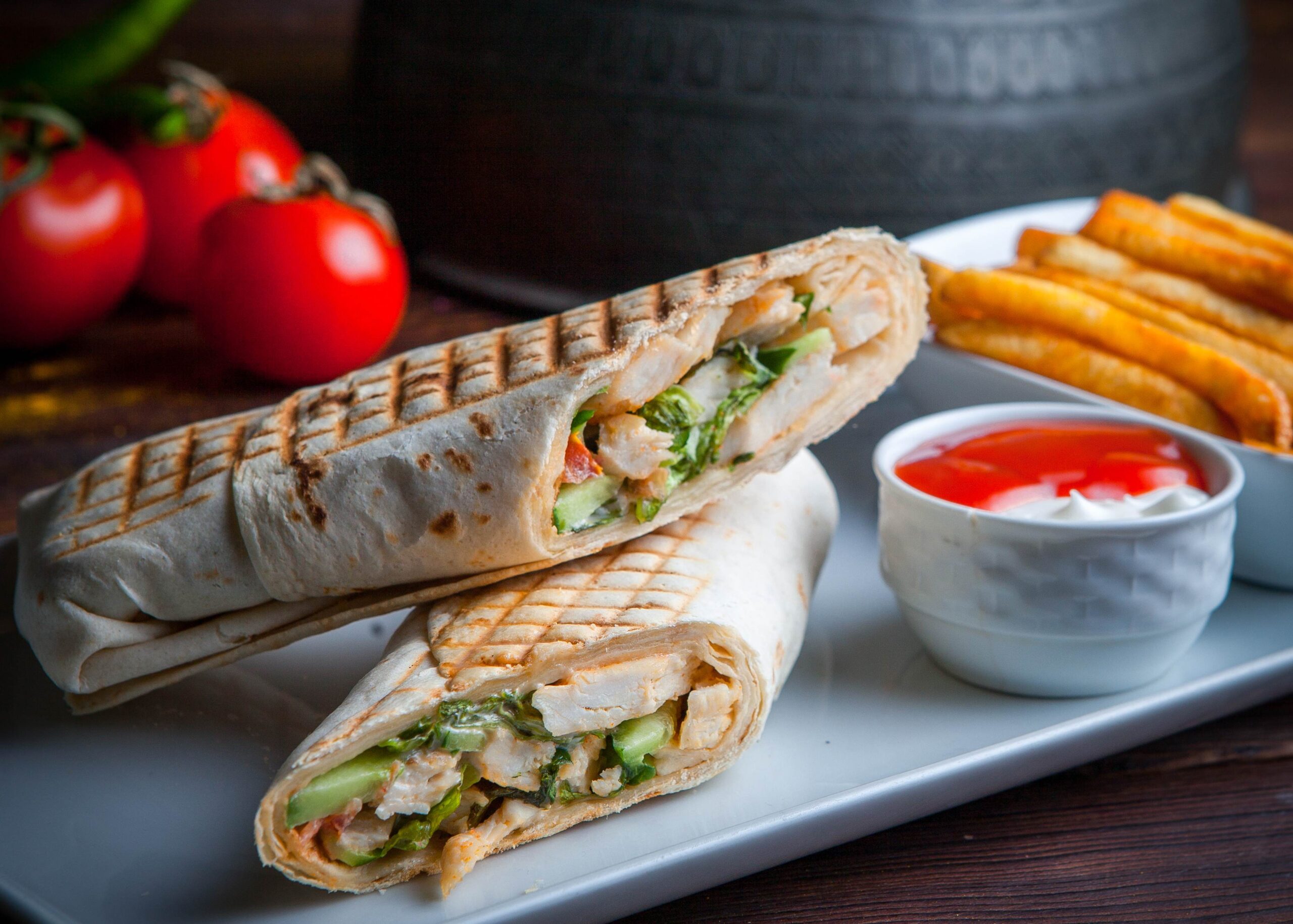 Lebanese Chicken Shawarma with Pita Bread and Fries